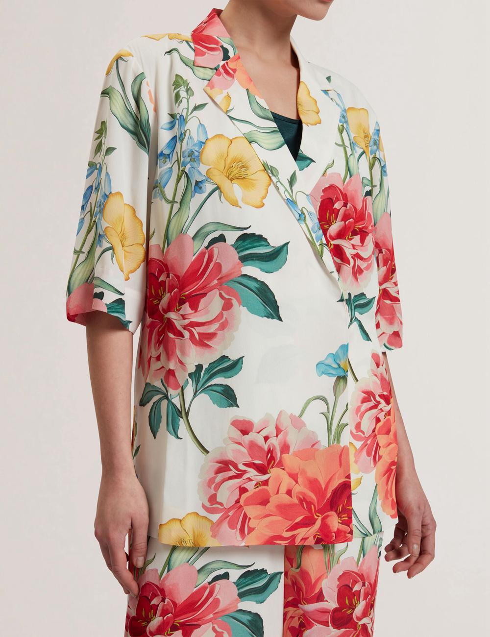 Ted Baker NYMPHA - Floral Short Sleeve Oversized Blazer Dames Wit | HSXD-14726