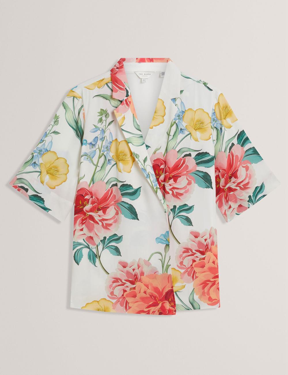 Ted Baker NYMPHA - Floral Short Sleeve Oversized Blazer Dames Wit | HSXD-14726