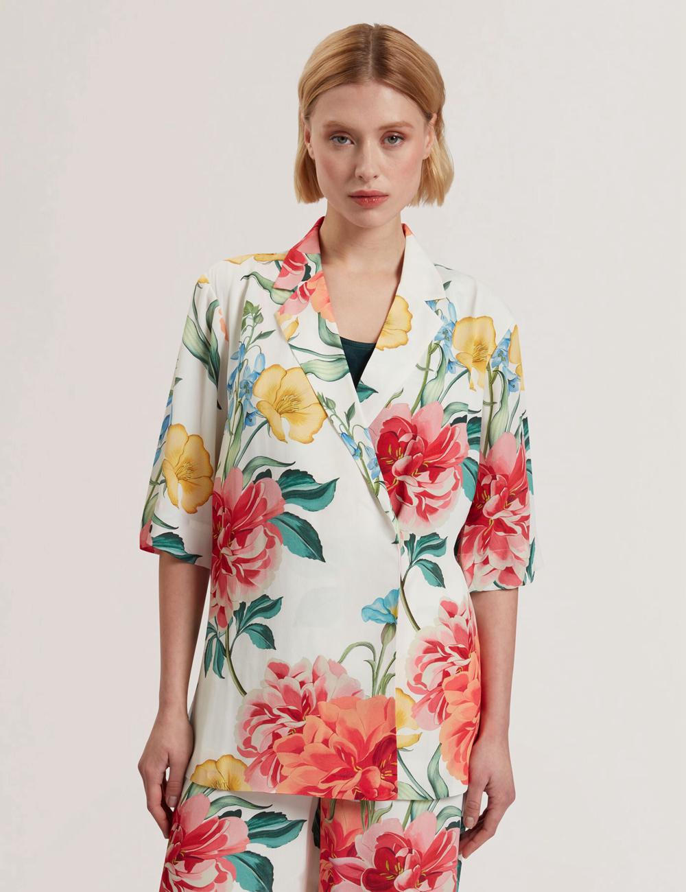 Ted Baker NYMPHA - Floral Short Sleeve Oversized Blazer Dames Wit | HSXD-14726