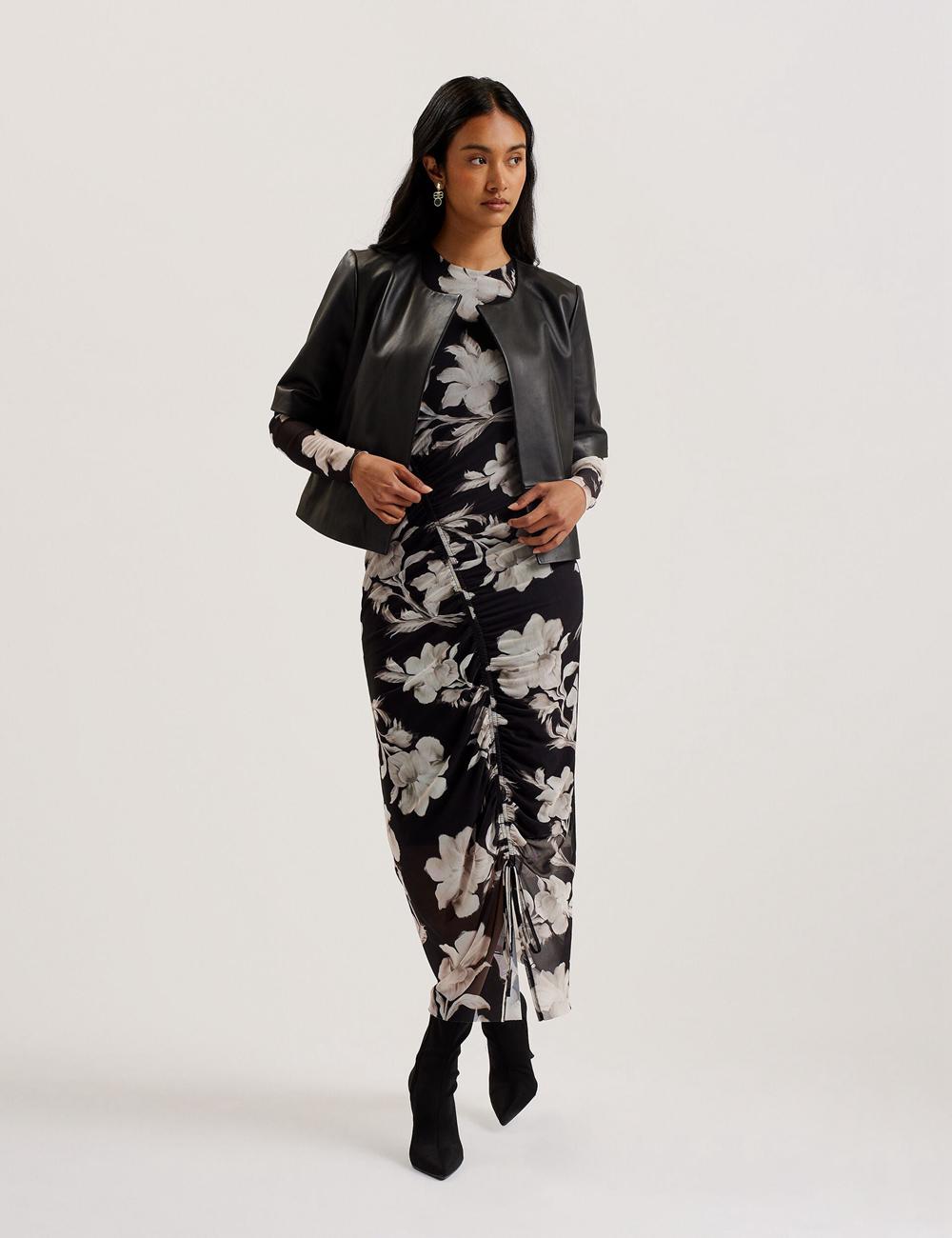 Ted Baker OBINO - Cropped Sleeve Open Leather Jassen Dames Zwart | REGT-20487