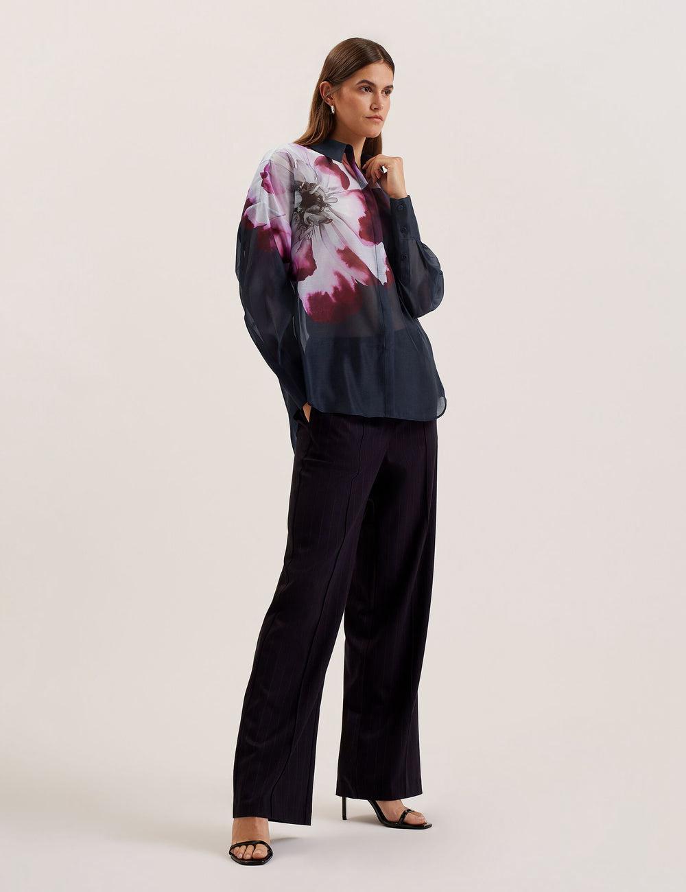 Ted Baker ORRIN - Floral Sheer Organza Oversized Overhemd Dames Donkerblauw | IJGY-71523