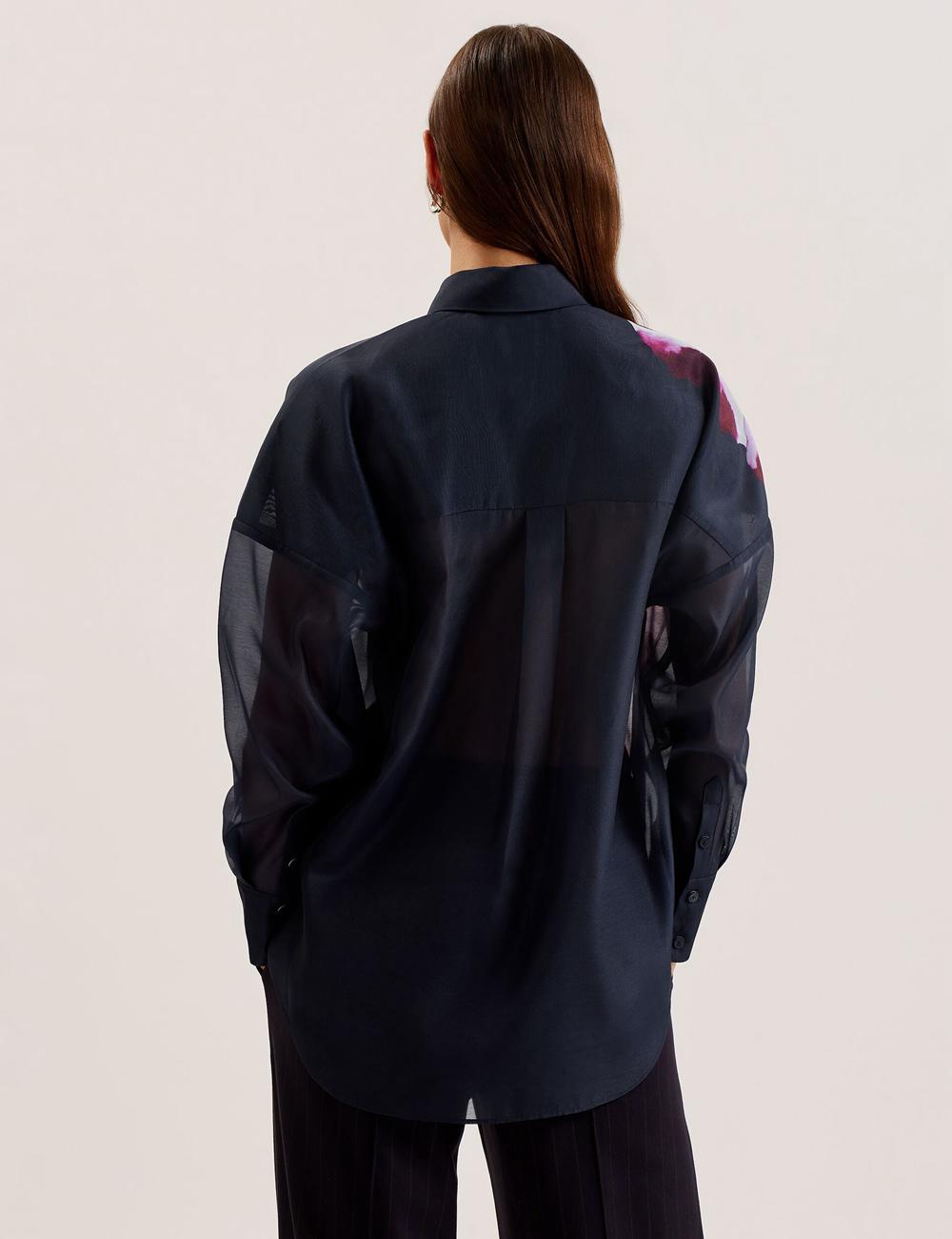 Ted Baker ORRIN - Floral Sheer Organza Oversized Overhemd Dames Donkerblauw | IJGY-71523
