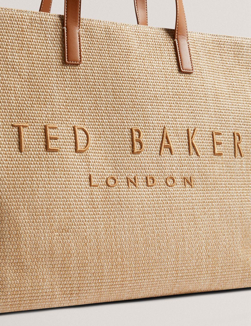 Ted Baker PALLMER - Faux Raffia PU Trim Large Tote Tassen Dames Taupe | EUQV-61528