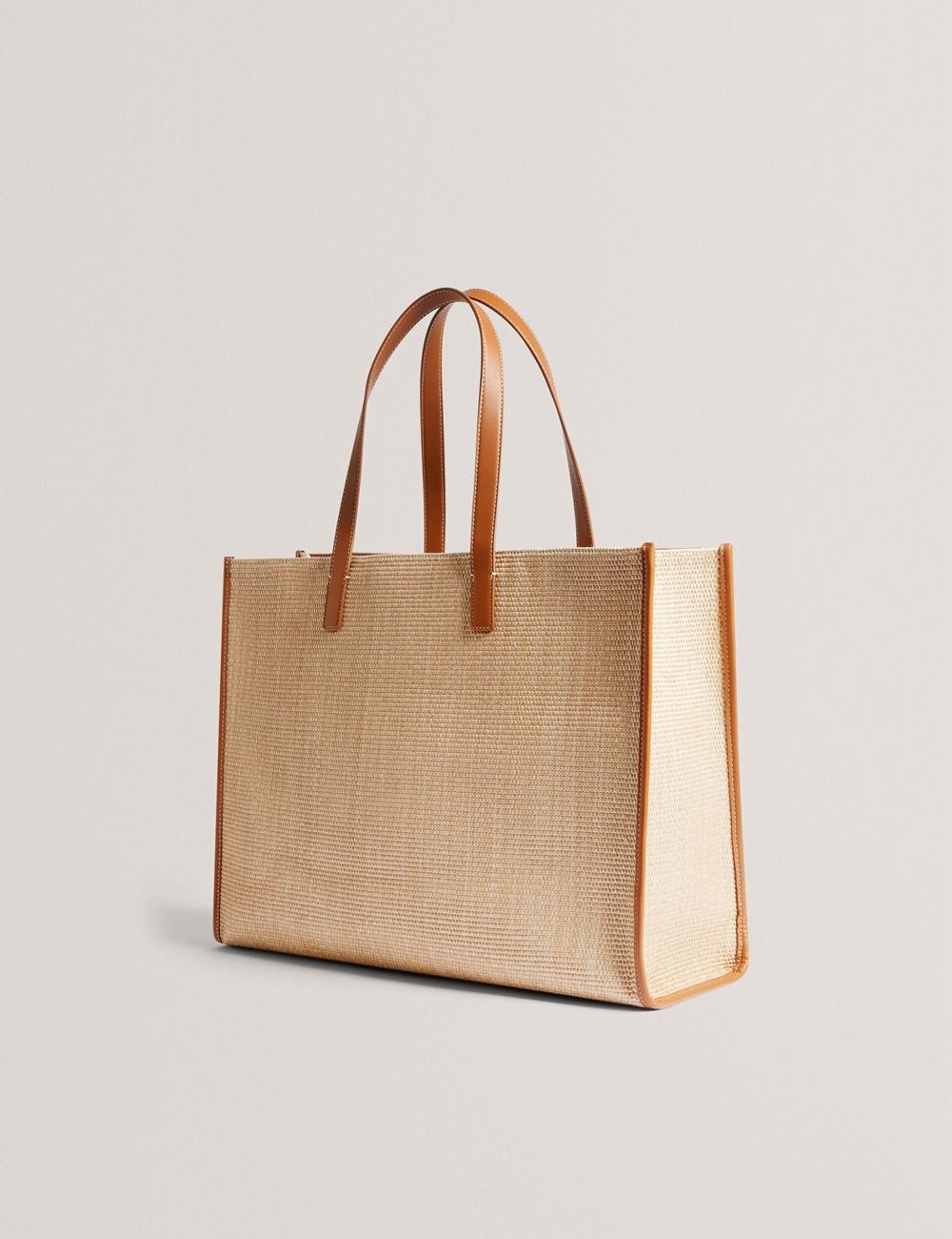 Ted Baker PALLMER - Faux Raffia PU Trim Large Tote Tassen Dames Taupe | EUQV-61528