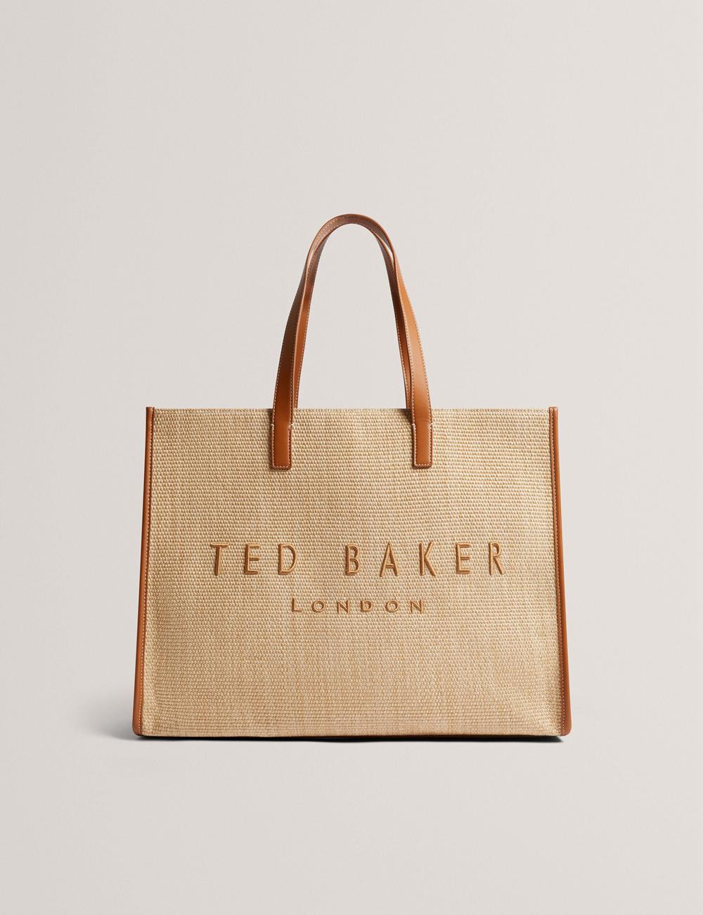 Ted Baker PALLMER - Faux Raffia PU Trim Large Tote Tassen Dames Taupe | EUQV-61528