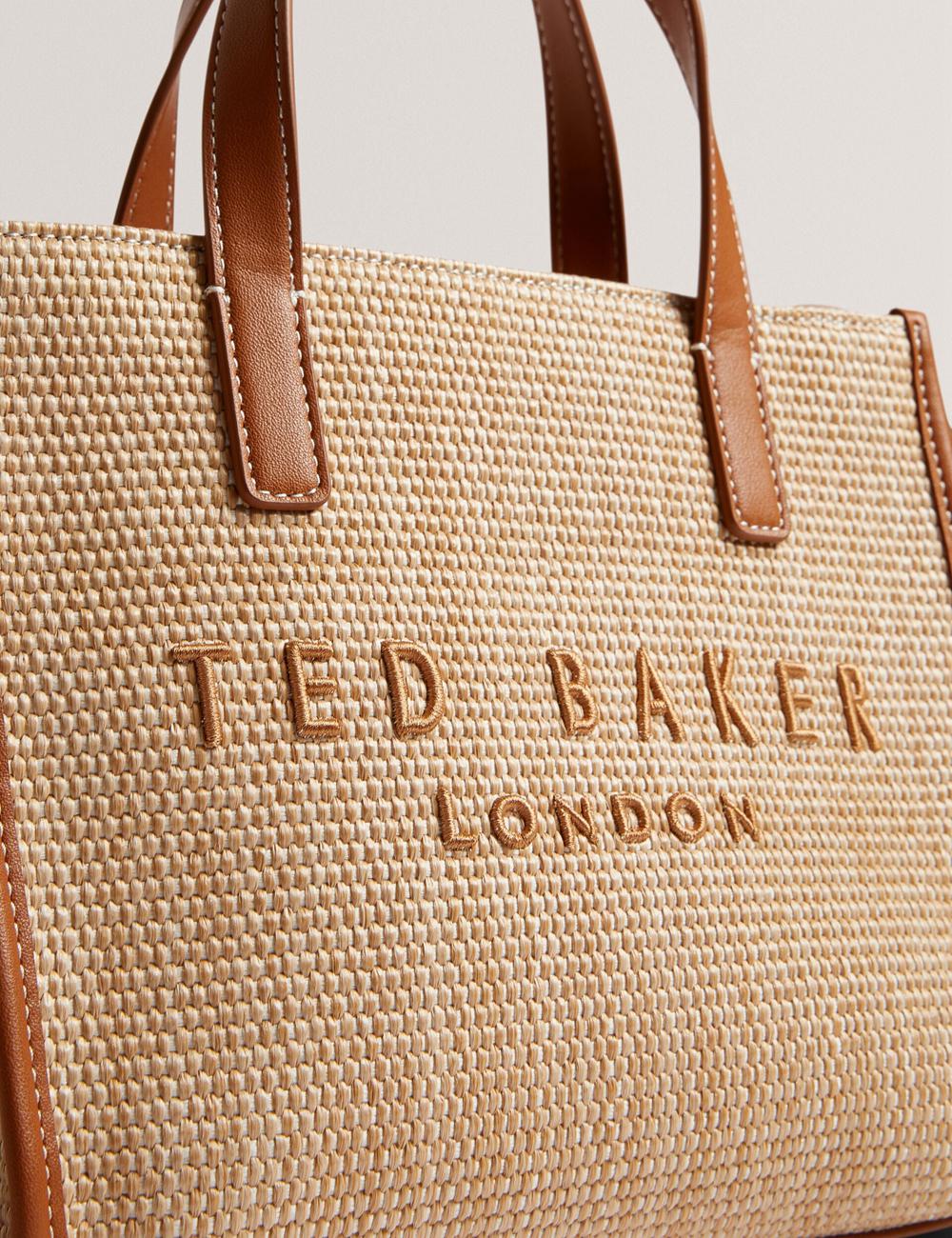 Ted Baker PAOLINA - Faux Raffia PU Trim Small Tote Tassen Dames Camel | JYCW-17923