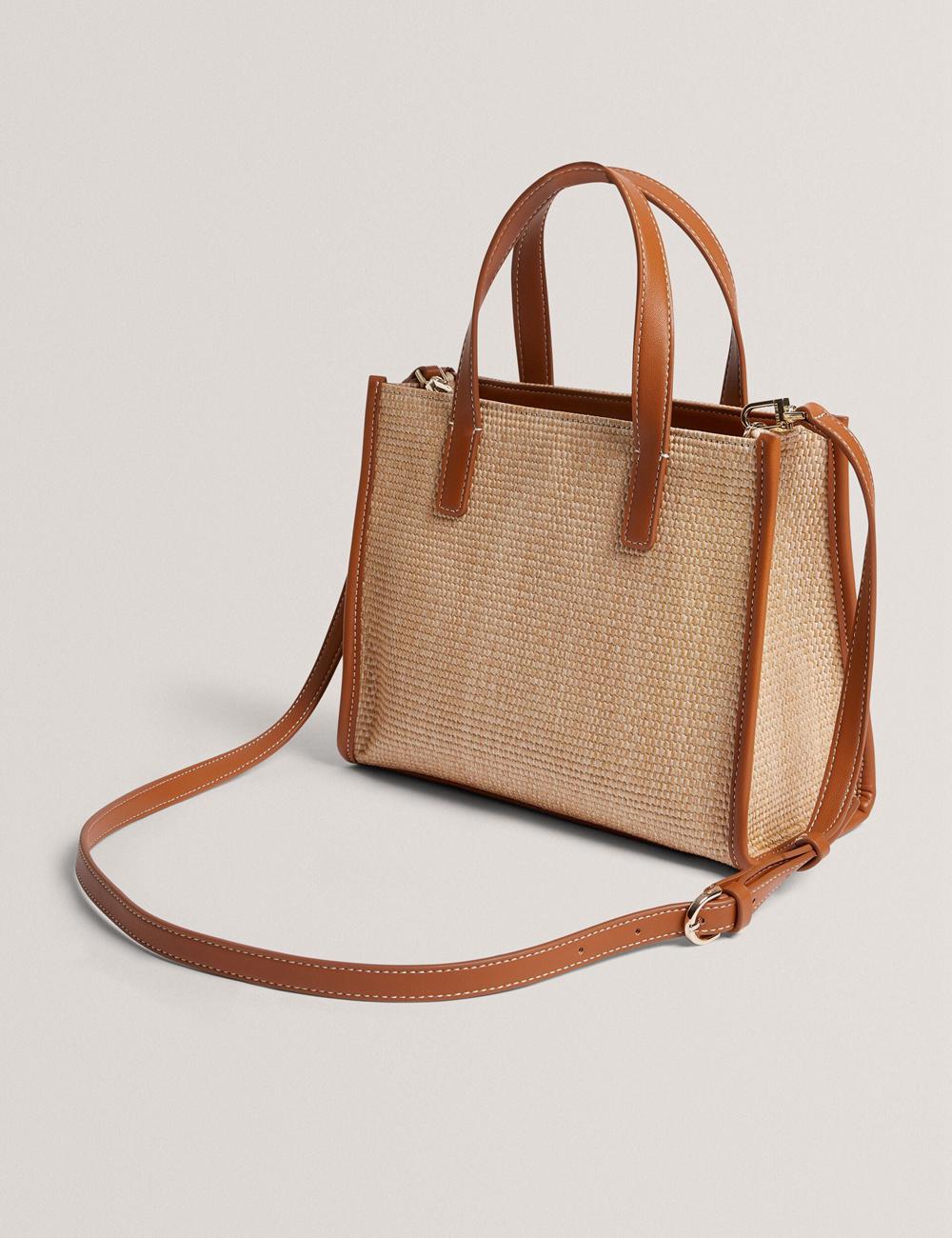 Ted Baker PAOLINA - Faux Raffia PU Trim Small Tote Tassen Dames Camel | JYCW-17923