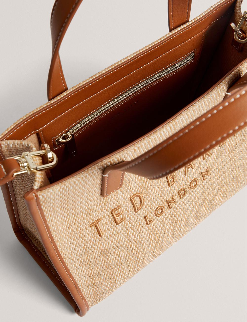 Ted Baker PAOLINA - Faux Raffia PU Trim Small Tote Tassen Dames Camel | JYCW-17923