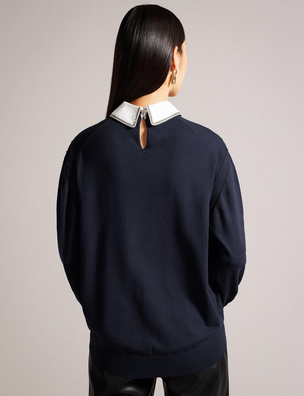 Ted Baker PENNII - Mockable With Embellished Shirt Collar Jumpers Dames Donkerblauw | ISMU-45962