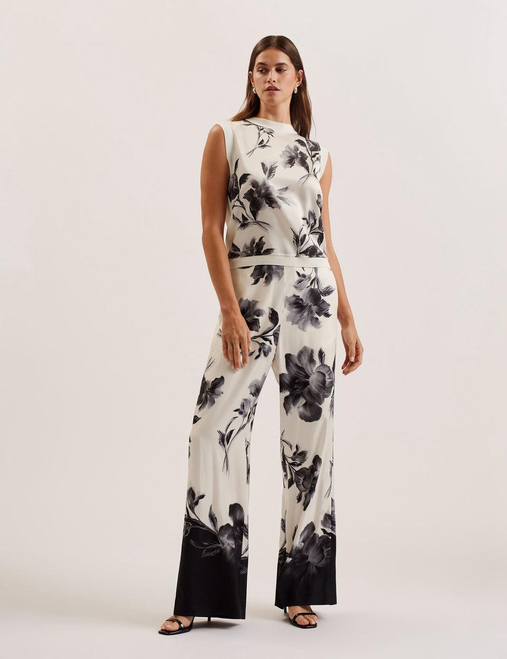 Ted Baker PERLOMA - Printed Woven Front Knitted Topjes Dames Ivory | PQJS-76185