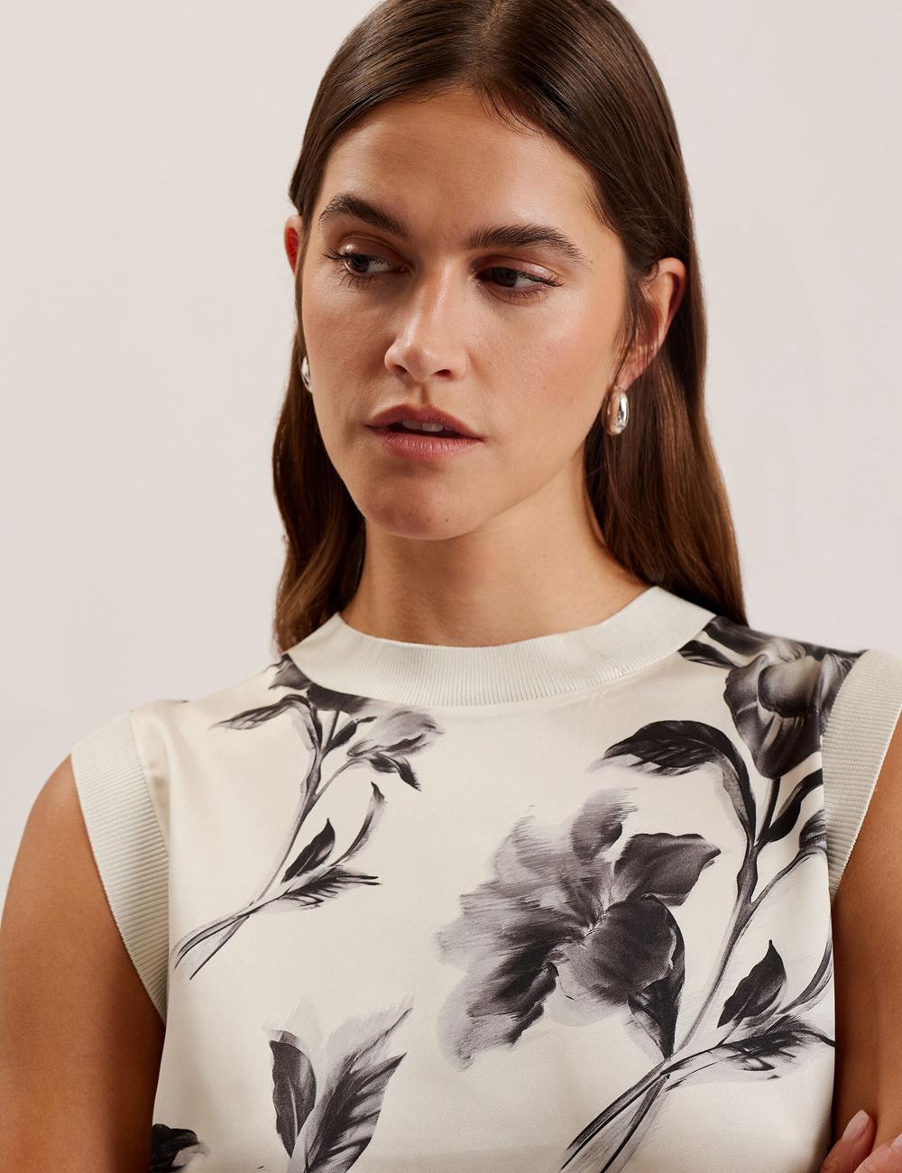 Ted Baker PERLOMA - Printed Woven Front Knitted Topjes Dames Ivory | PQJS-76185