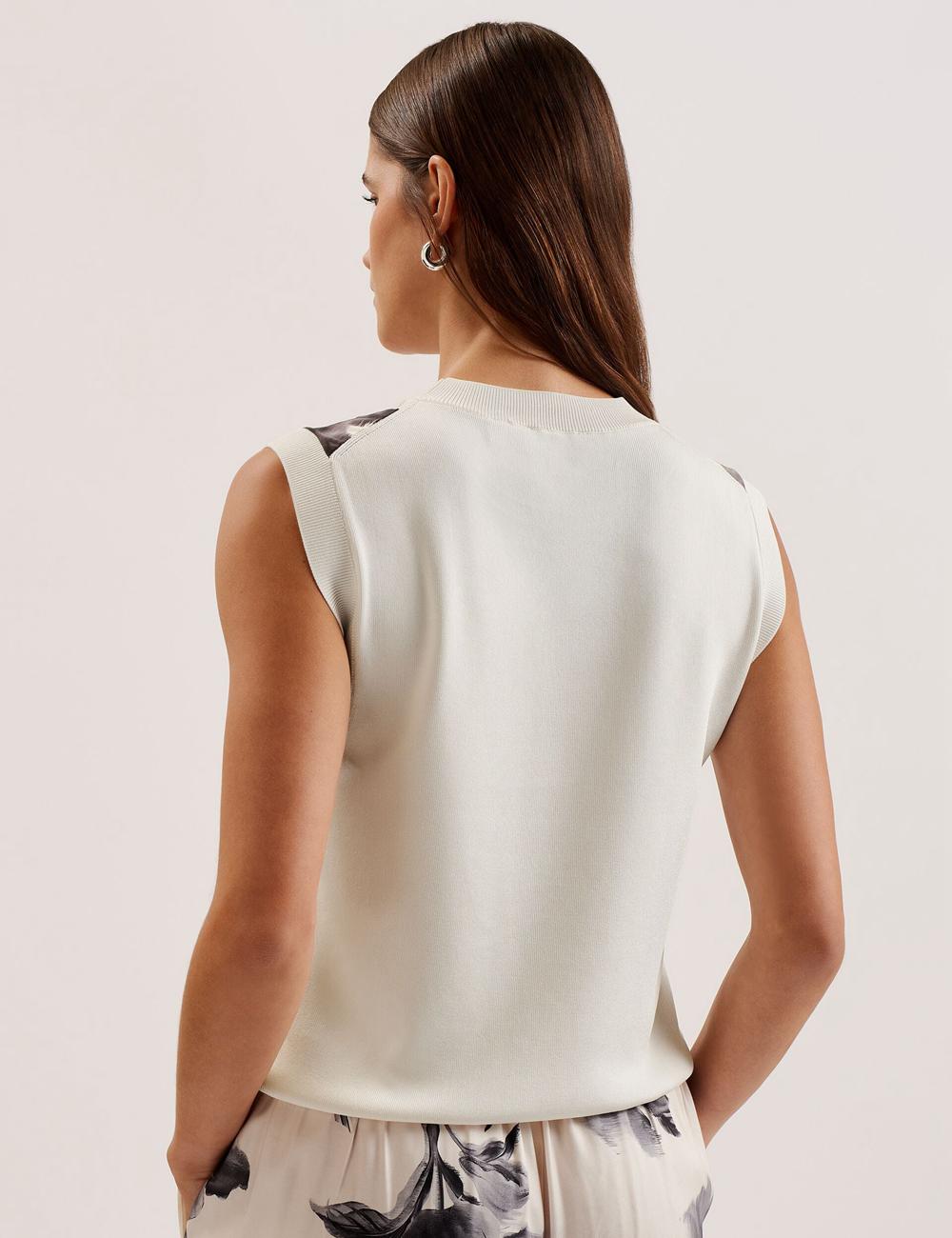 Ted Baker PERLOMA - Printed Woven Front Knitted Topjes Dames Ivory | PQJS-76185