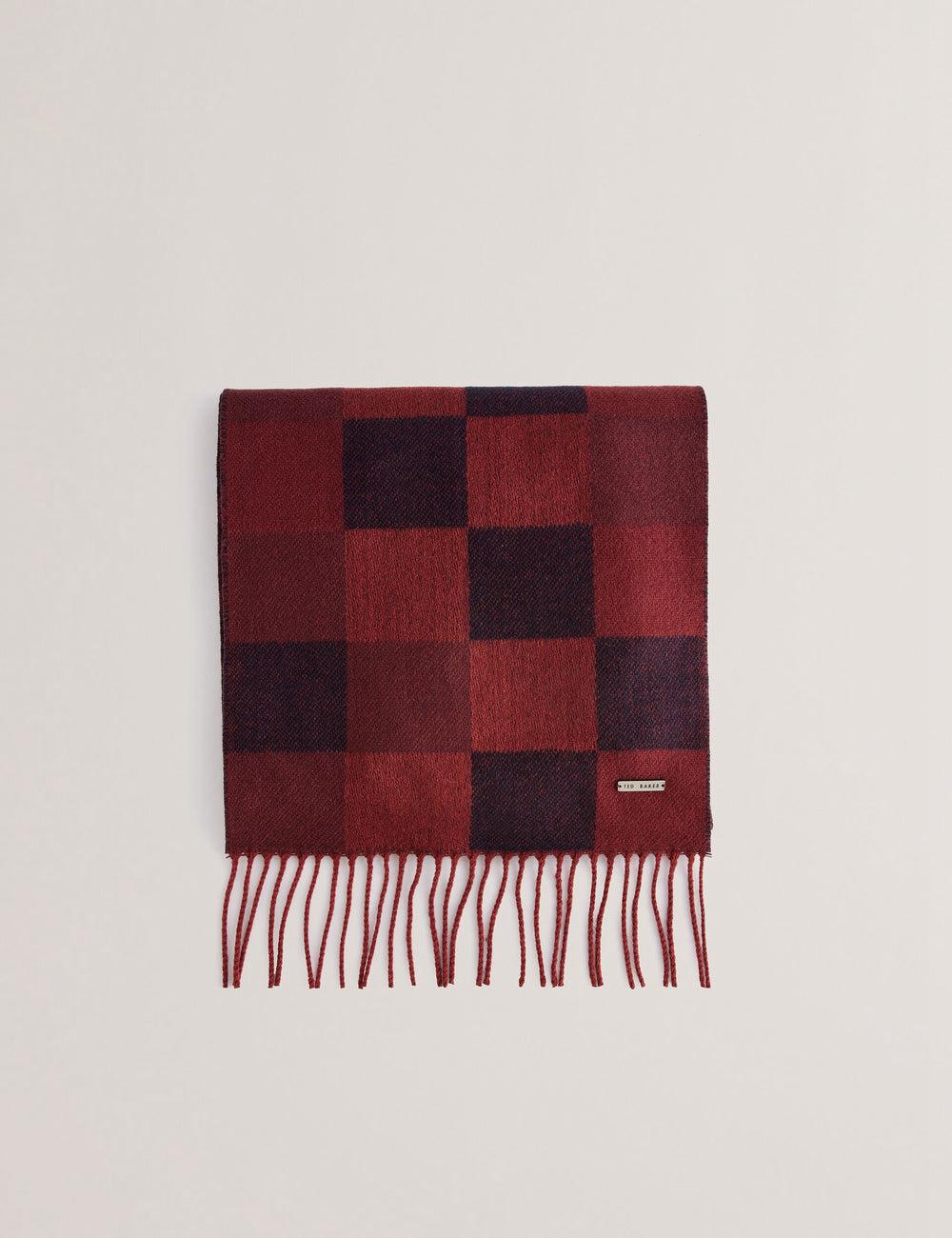 Ted Baker PETERRR - Block Check With Fringe Trim Woven Sjaals Heren Oxblood | JOQP-65183