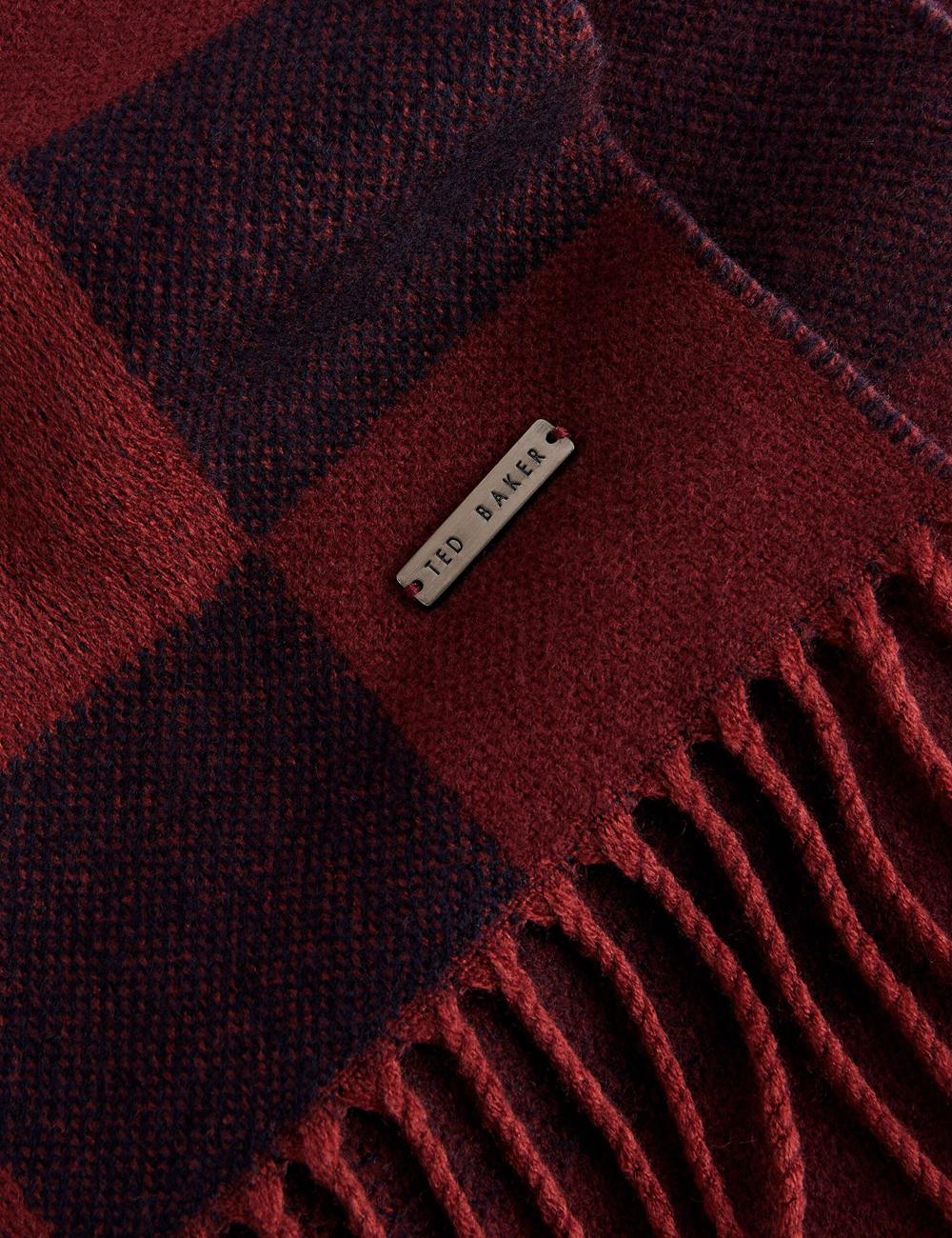 Ted Baker PETERRR - Block Check With Fringe Trim Woven Sjaals Heren Oxblood | JOQP-65183