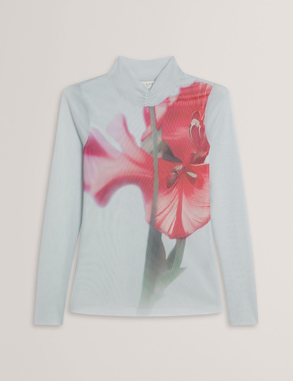 Ted Baker PIPYA - Floral High Neck Long Sleeve Mesh Topjes Dames Blauw | GPMT-82470