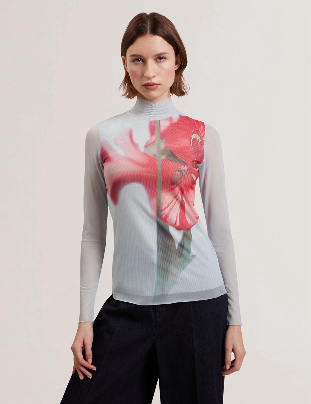 Ted Baker PIPYA - Floral High Neck Long Sleeve Mesh Topjes Dames Blauw | GPMT-82470
