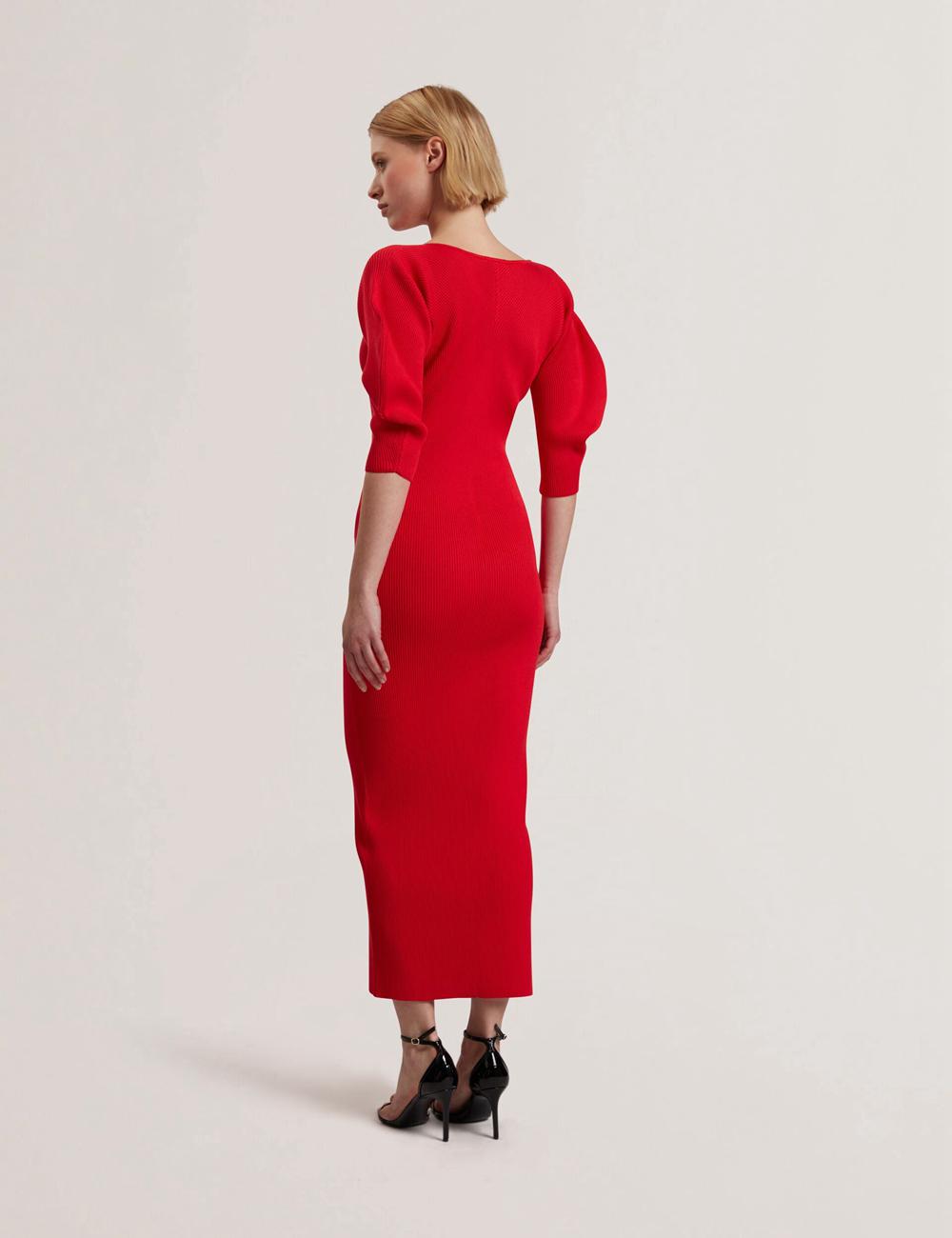 Ted Baker PRICILA - Shaped Sleeve Knitted Bodycon Midi-jurk Dames Rood | KWVC-72136