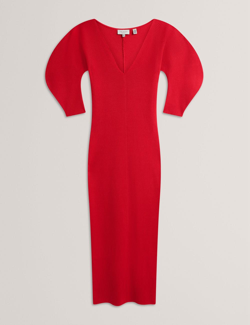 Ted Baker PRICILA - Shaped Sleeve Knitted Bodycon Midi-jurk Dames Rood | KWVC-72136