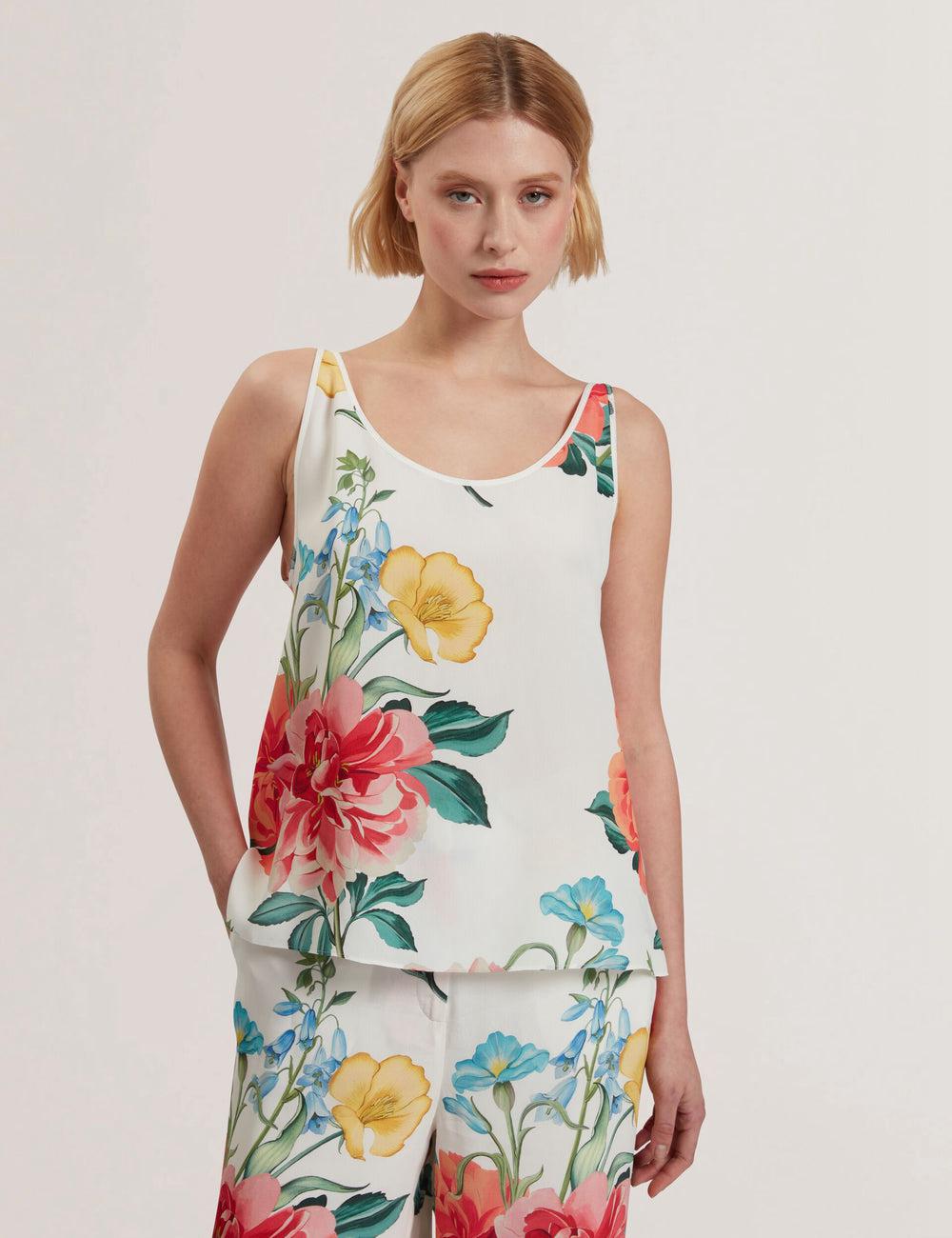 Ted Baker PURRLA - Floral Print Scoop Neck Sleeveless Topjes Dames Wit | EZOV-94251
