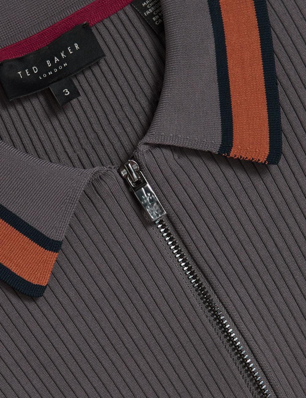 Ted Baker RAFAELO - Striped Trim Zip Neck Ribbed Poloshirt Heren Grijs | PADK-90862
