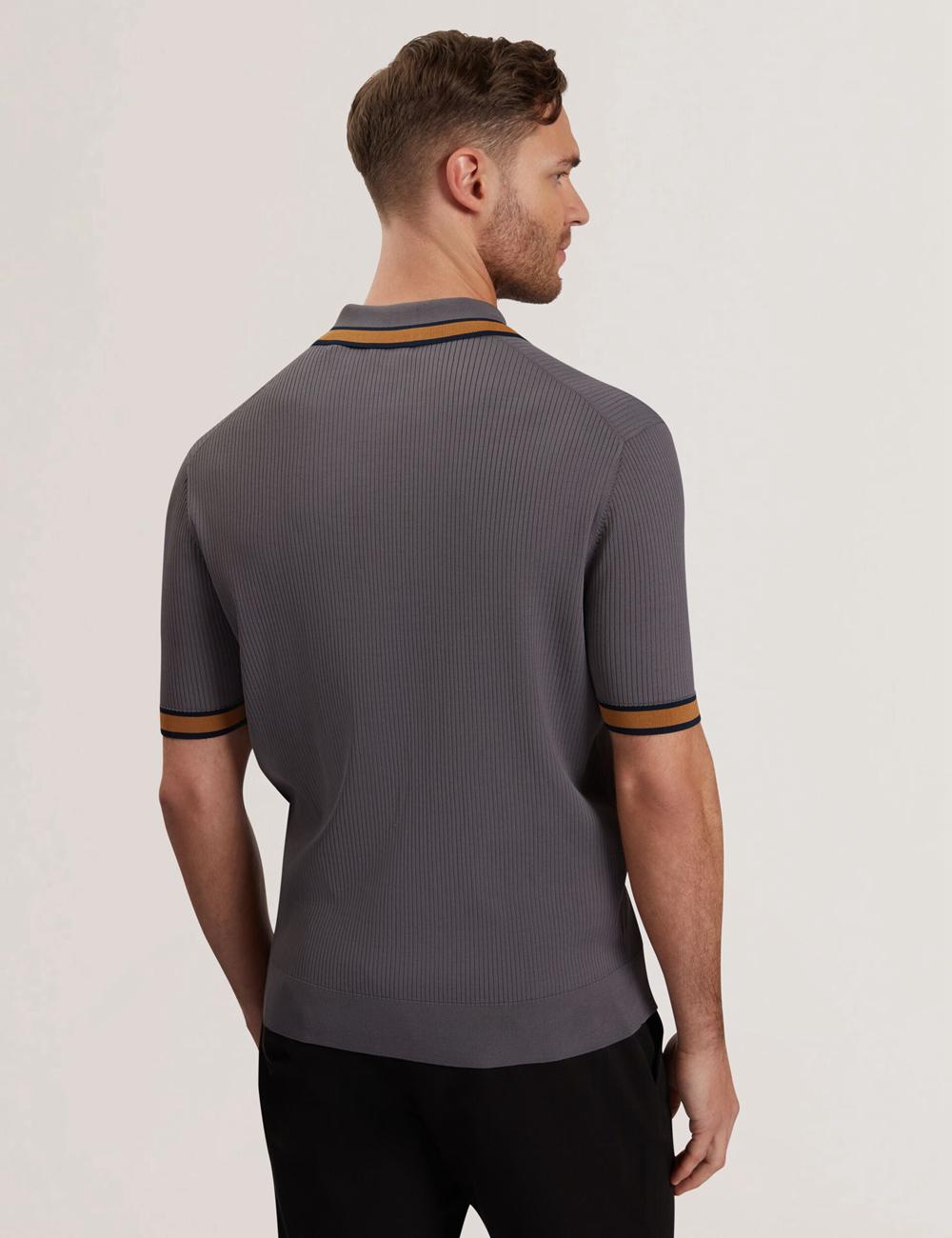 Ted Baker RAFAELO - Striped Trim Zip Neck Ribbed Poloshirt Heren Grijs | PADK-90862