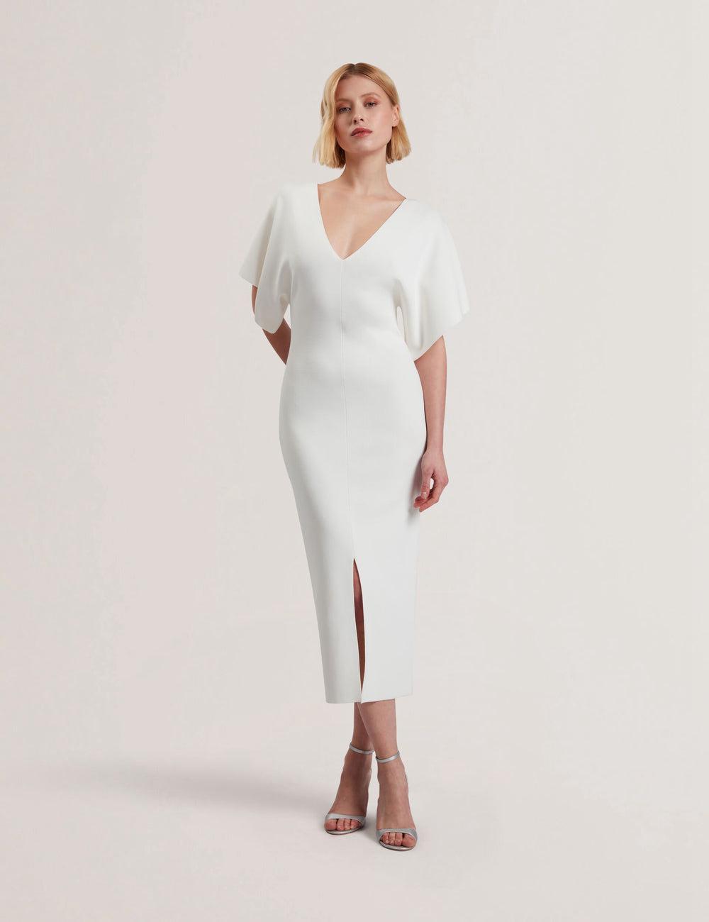 Ted Baker REBEXXA - Wide Sleeve Knitted Bodycon Midi-jurk Dames Ivory | ZNUI-20789