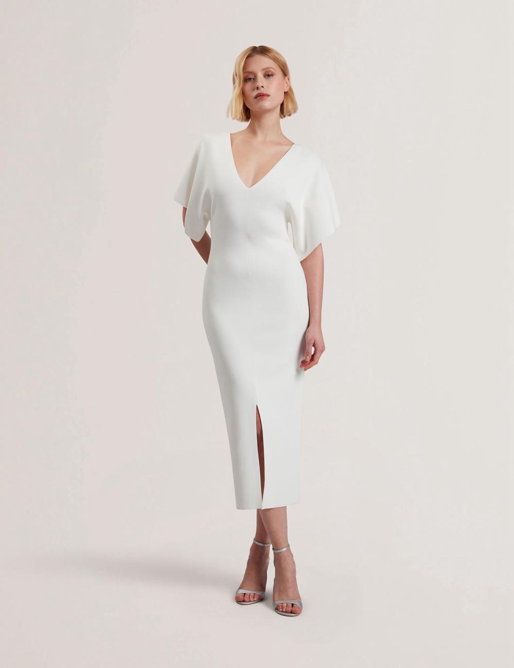 Ted Baker REBEXXA - Wide Sleeve Knitted Bodycon Midi-jurk Dames Ivory | ZNUI-20789