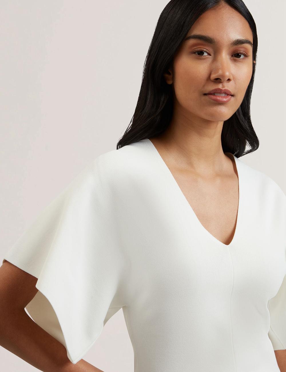 Ted Baker REGINAH - Wide Short Sleeve V-Neck Knitted Topjes Dames Ivory | OXFQ-30572