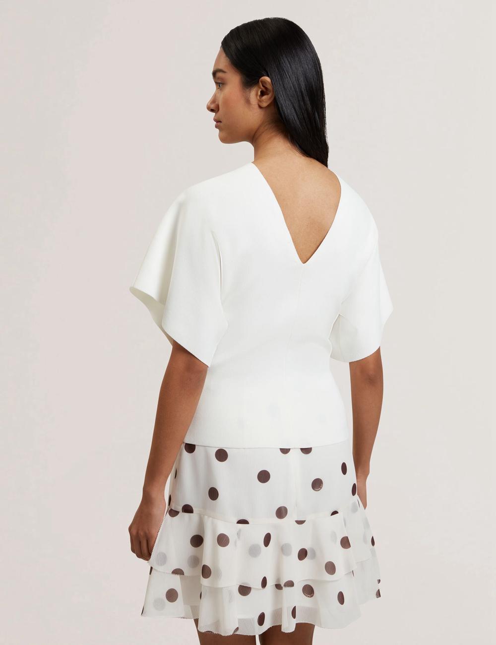 Ted Baker REGINAH - Wide Short Sleeve V-Neck Knitted Topjes Dames Ivory | OXFQ-30572