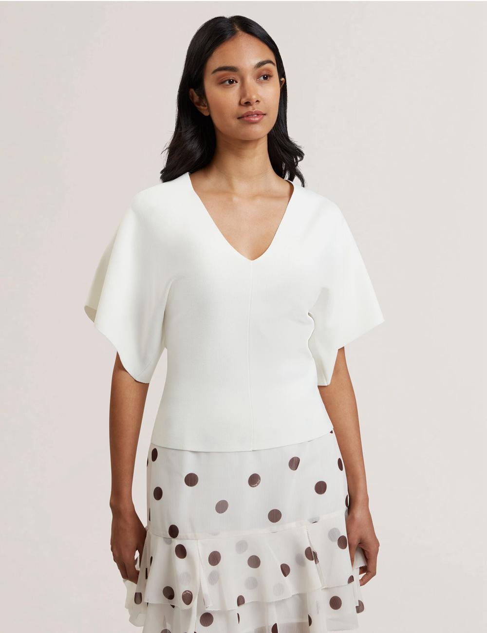 Ted Baker REGINAH - Wide Short Sleeve V-Neck Knitted Topjes Dames Ivory | OXFQ-30572