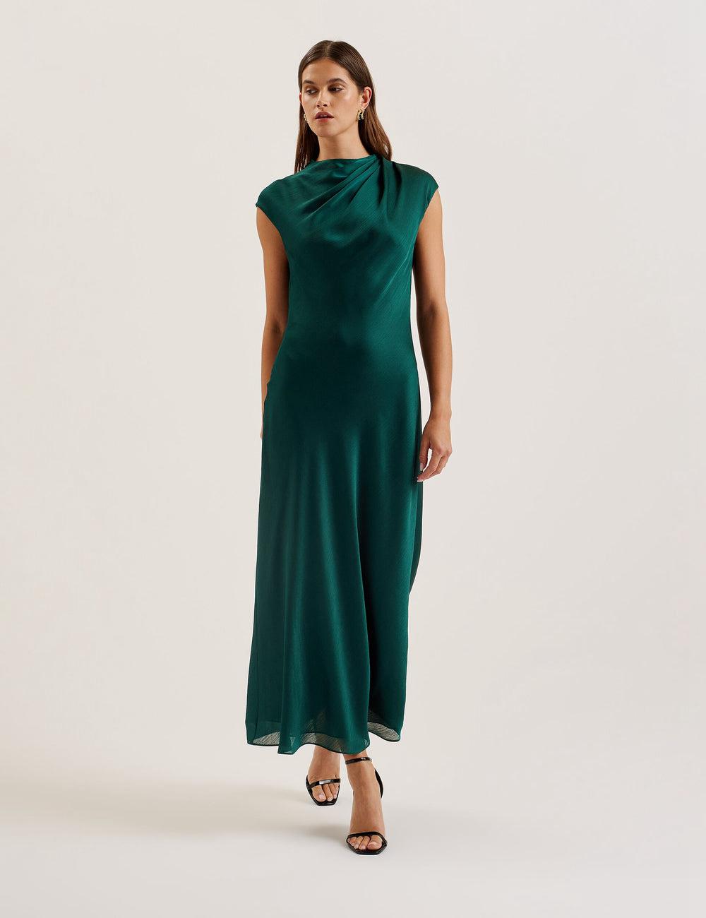 Ted Baker RIMINI - Chiffon Drape Neck Detail Maxi Jurk Dames Groen | UWQR-81793