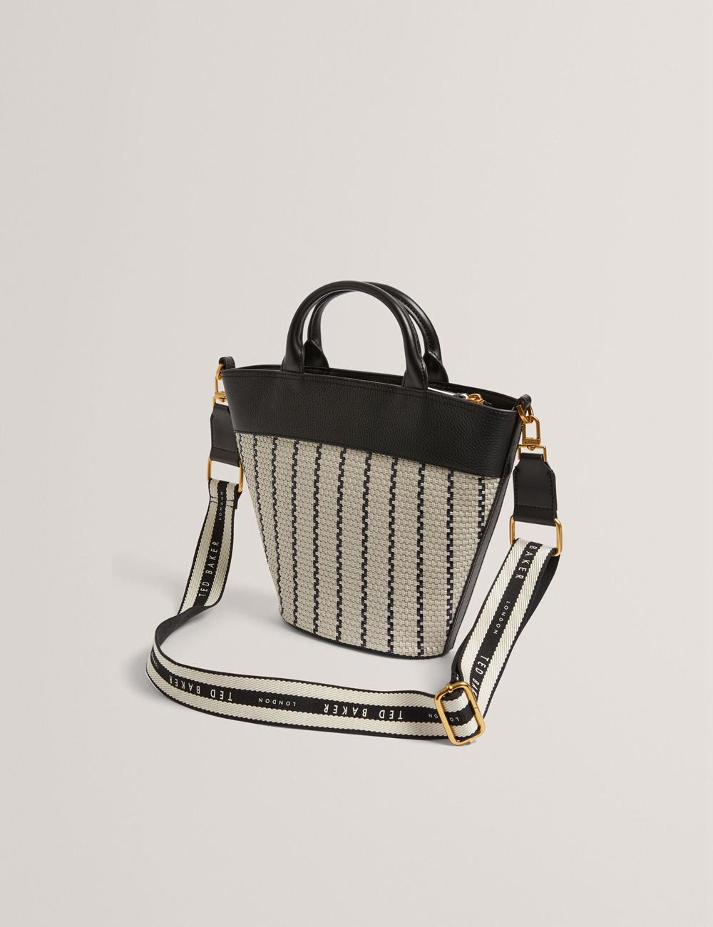 Ted Baker RIVERI - Woven Leather Trim Bucket With Webbing Strap Tote Tassen Dames Donkerblauw | SBKP-59807