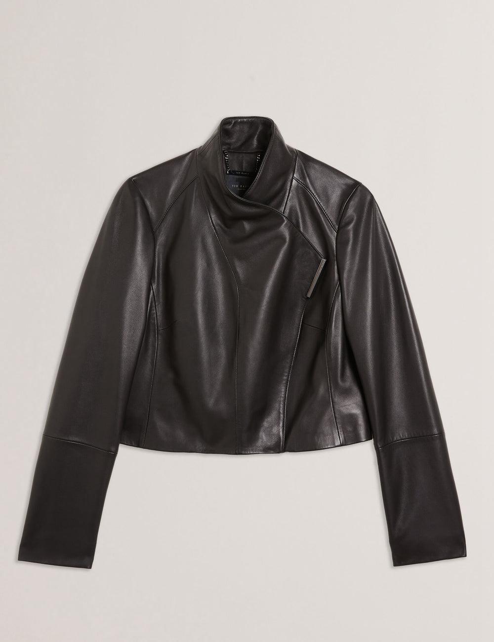 Ted Baker RIYOZE - Wrap Front Cropped Leather Jassen Dames Zwart | LAMN-92814