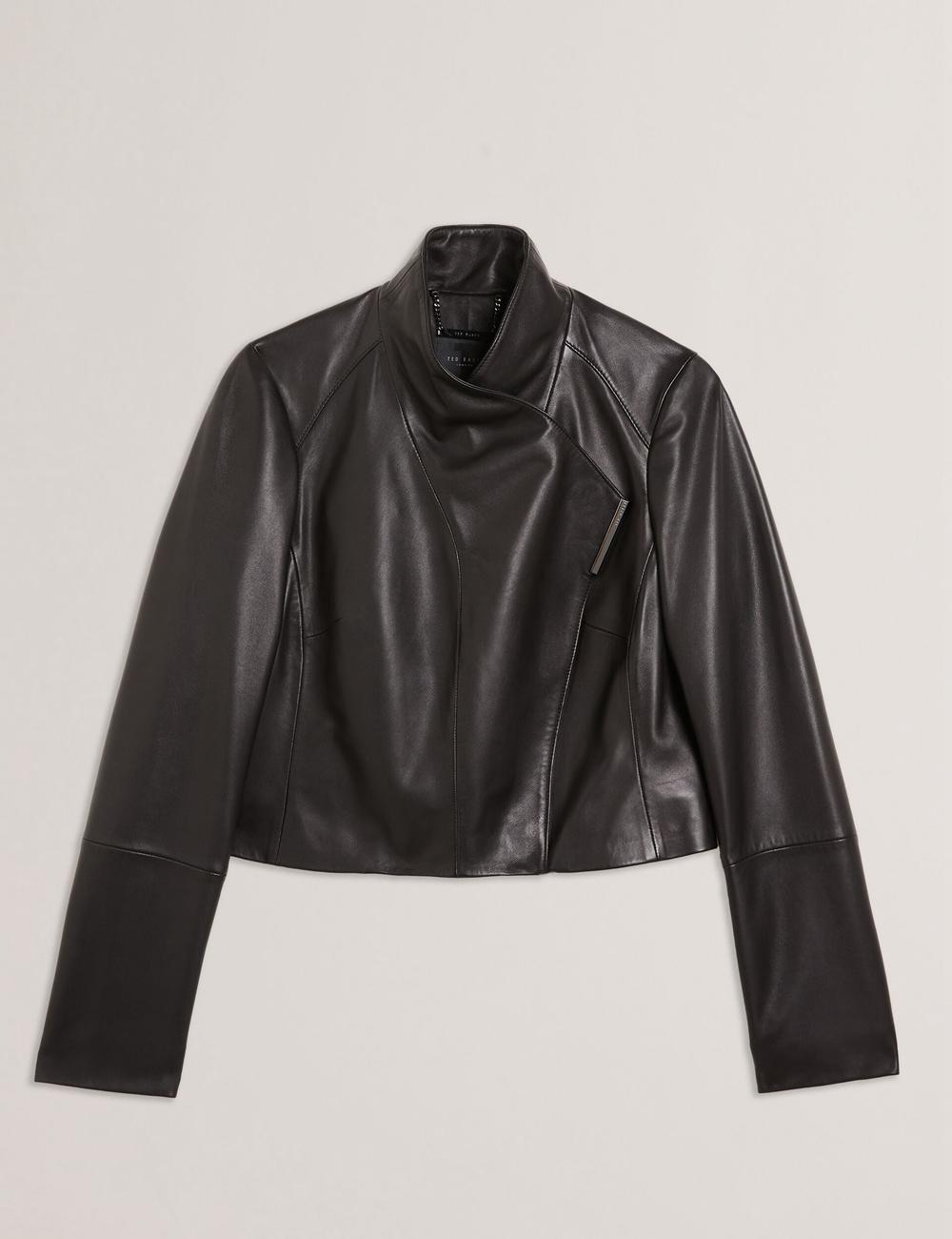 Ted Baker RIYOZE - Wrap Front Cropped Leather Jassen Dames Zwart | LAMN-92814