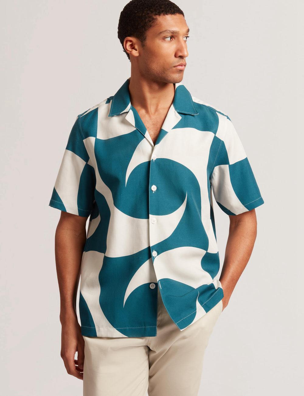 Ted Baker ROLDAN - Short Sleeve Oversized Swirl Print Overhemd Heren Turquoise | OFSU-18637
