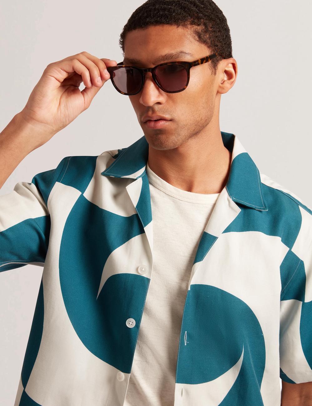 Ted Baker ROLDAN - Short Sleeve Oversized Swirl Print Overhemd Heren Turquoise | OFSU-18637