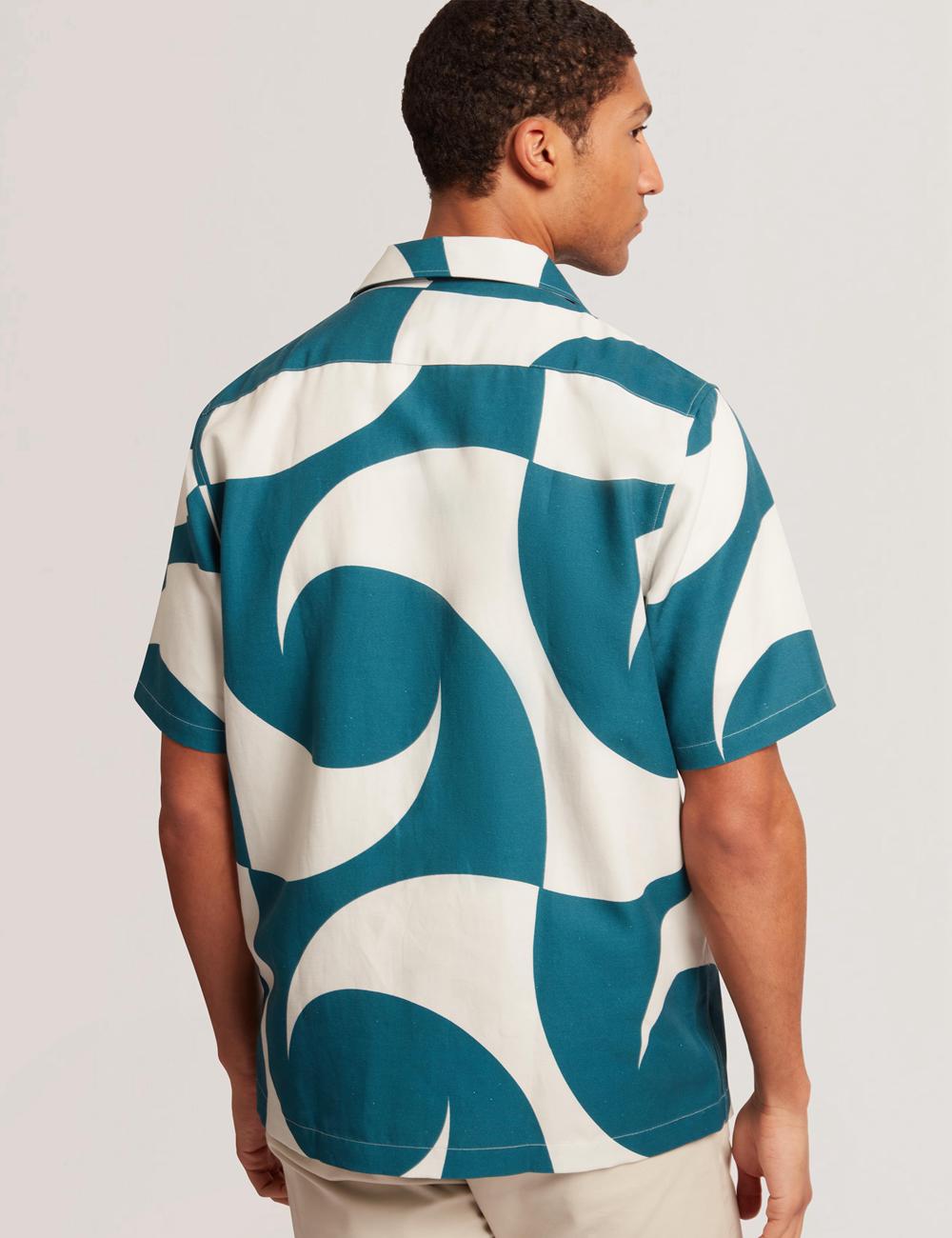 Ted Baker ROLDAN - Short Sleeve Oversized Swirl Print Overhemd Heren Turquoise | OFSU-18637