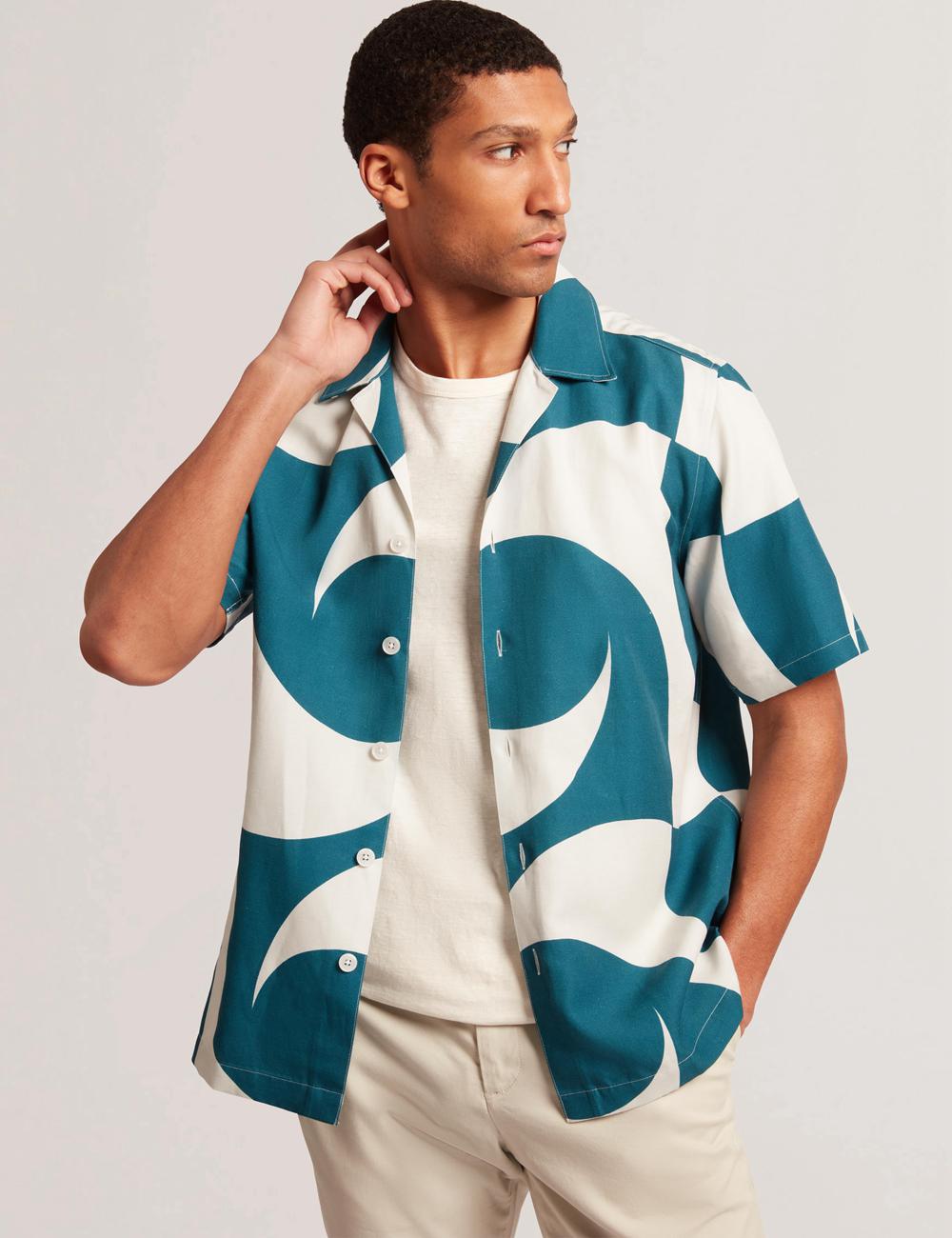Ted Baker ROLDAN - Short Sleeve Oversized Swirl Print Overhemd Heren Turquoise | OFSU-18637