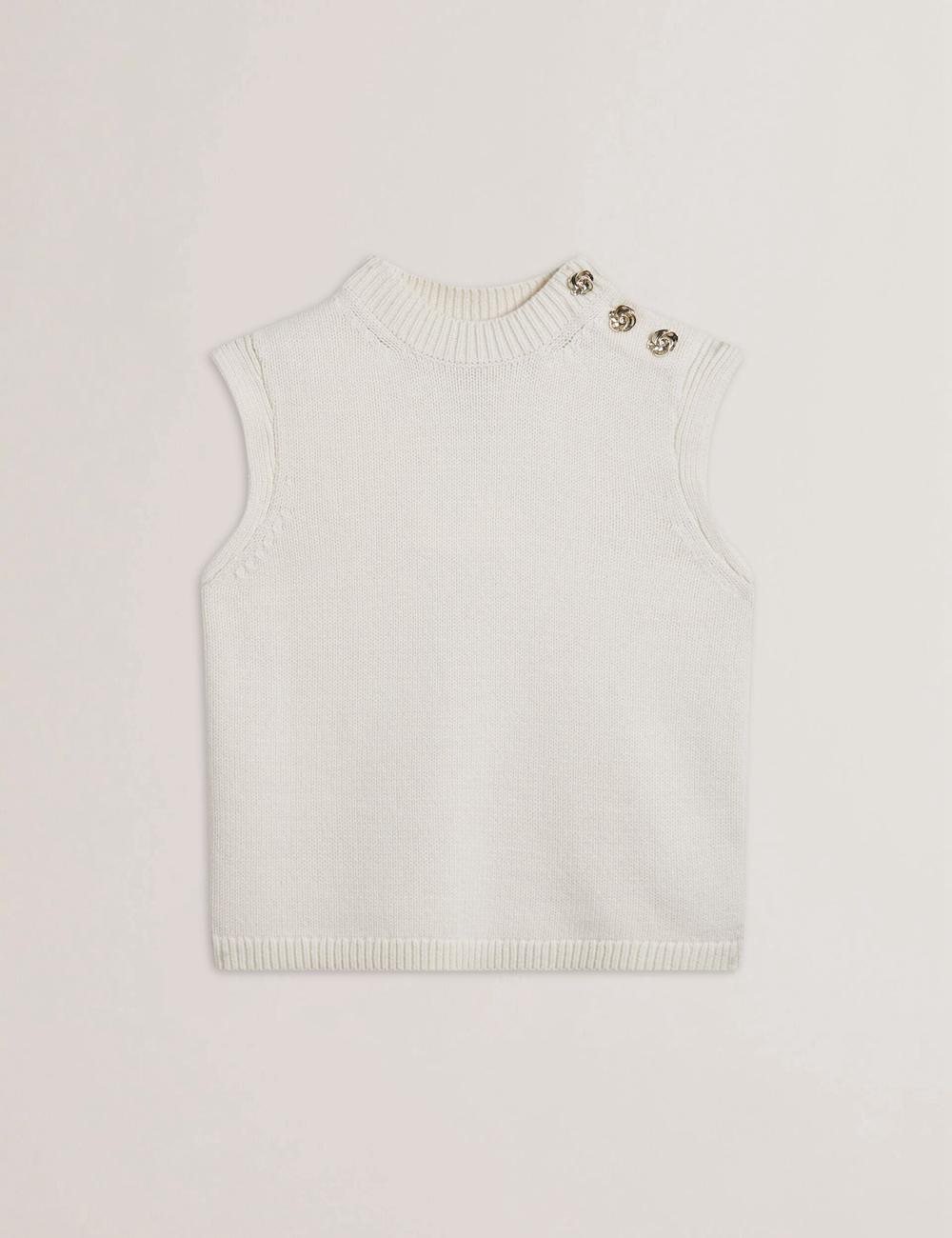 Ted Baker RONDHER - Rose Button Wool Knit Topjes Dames Ivory | BTOV-10257