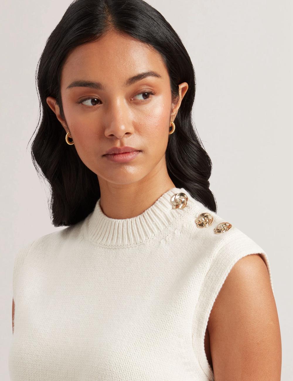 Ted Baker RONDHER - Rose Button Wool Knit Topjes Dames Ivory | BTOV-10257