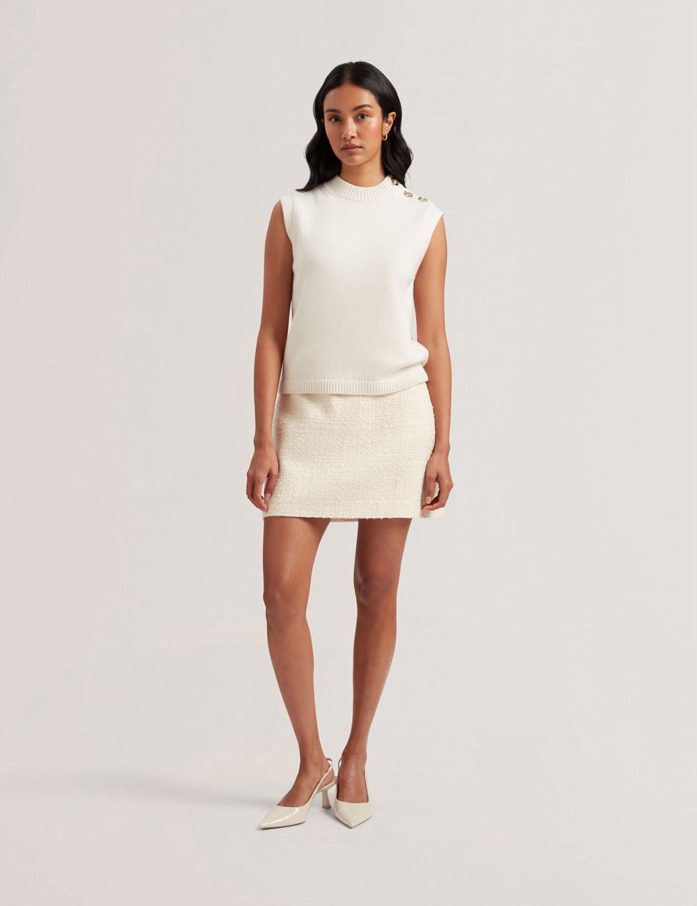 Ted Baker RONDHER - Rose Button Wool Knit Topjes Dames Ivory | BTOV-10257
