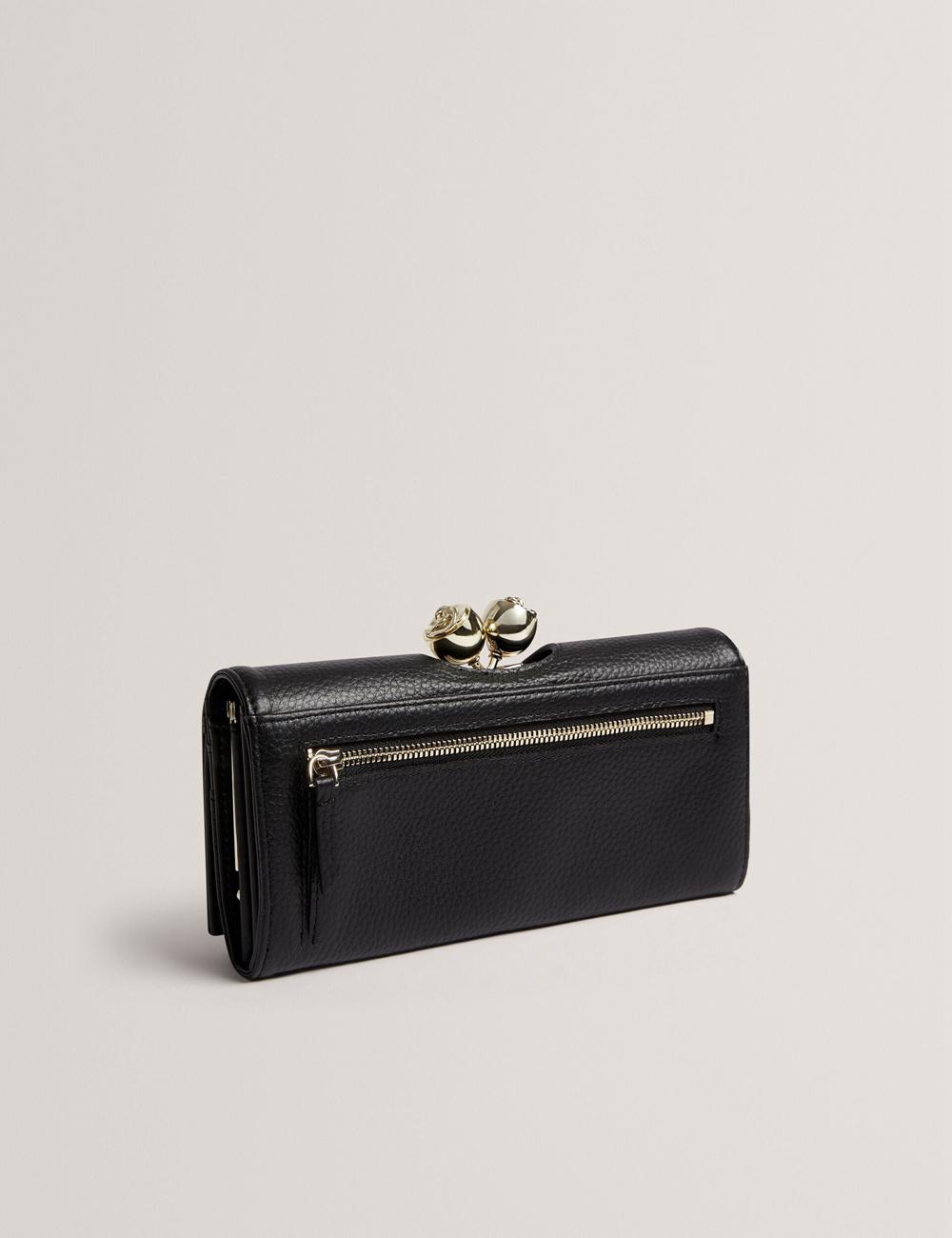 Ted Baker ROOSALI - Rose Clasp Large Bifold Leather Portefeuille Dames Zwart | JTRB-58021