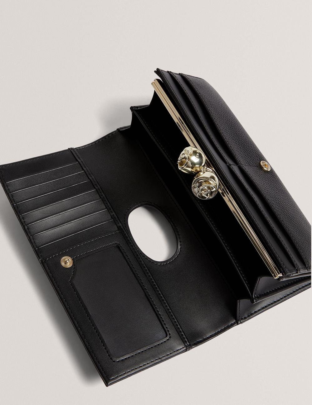 Ted Baker ROOSALI - Rose Clasp Large Bifold Leather Portefeuille Dames Zwart | JTRB-58021