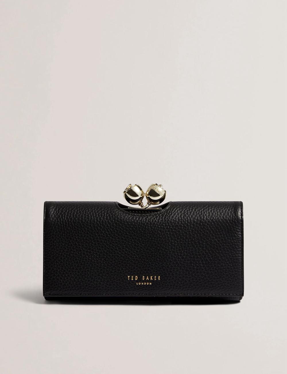 Ted Baker ROOSALI - Rose Clasp Large Bifold Leather Portefeuille Dames Zwart | JTRB-58021