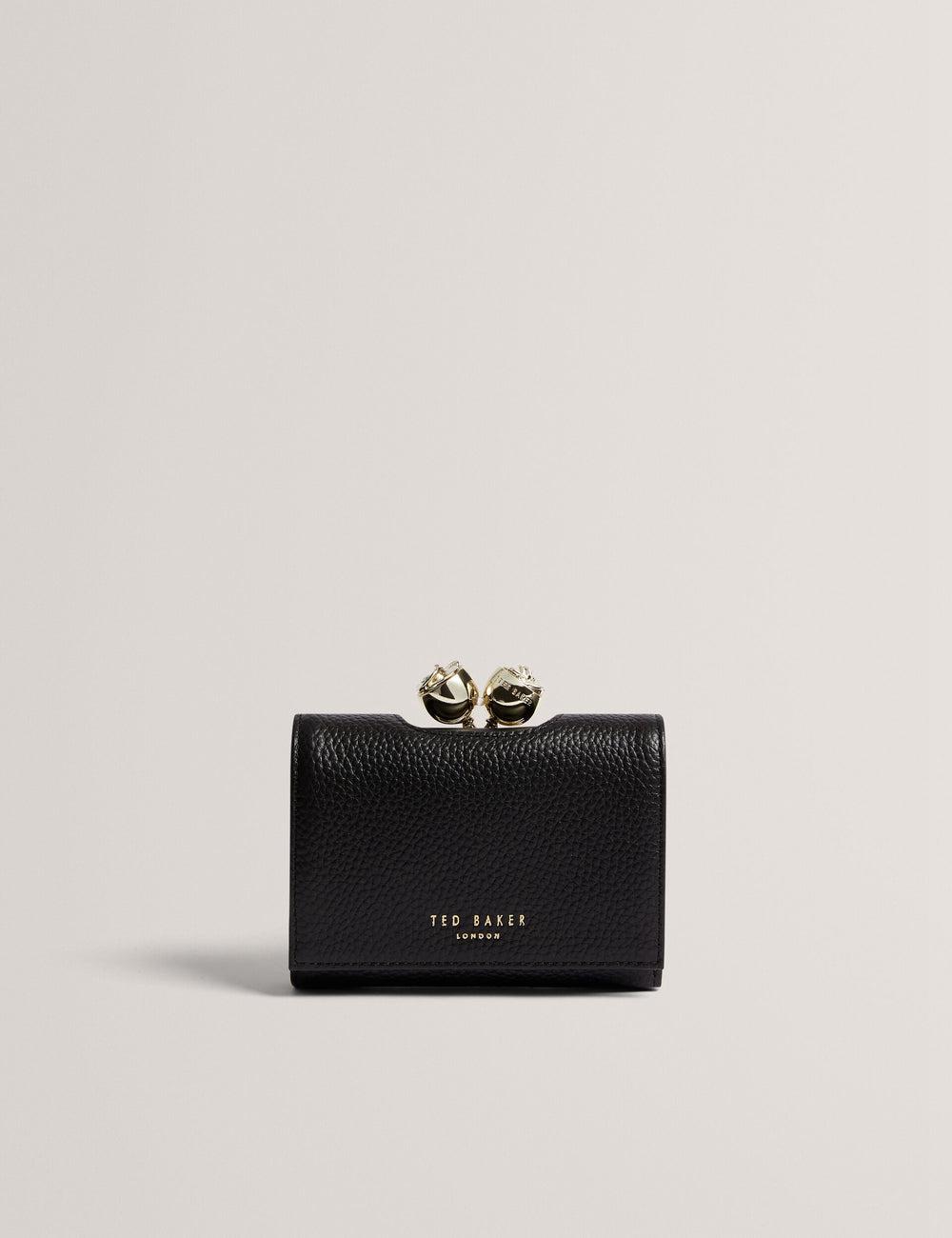 Ted Baker ROOSA - Rose Clasp Small Trifold Leather Portefeuille Dames Zwart | IAWZ-78416