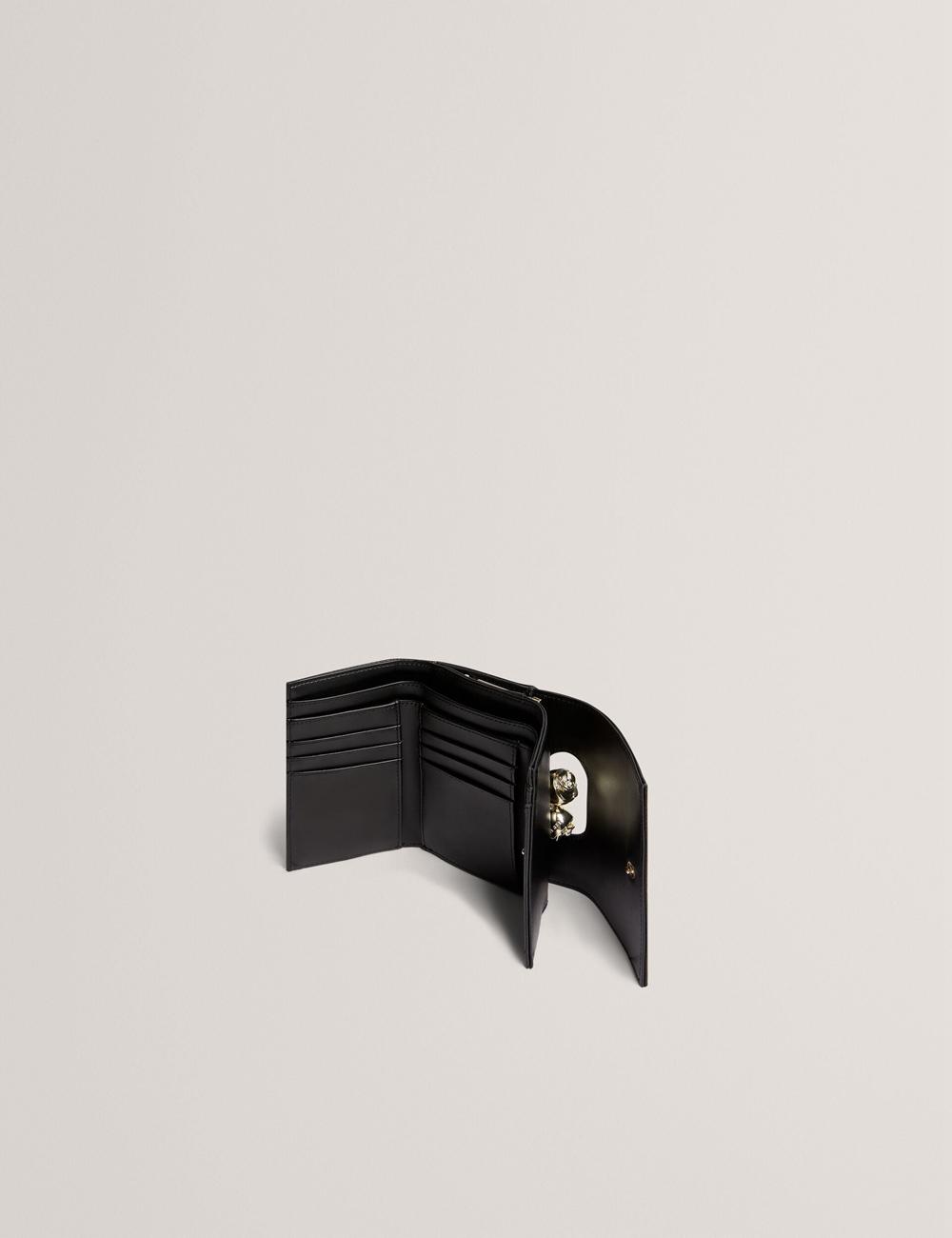 Ted Baker ROOSA - Rose Clasp Small Trifold Leather Portefeuille Dames Zwart | IAWZ-78416