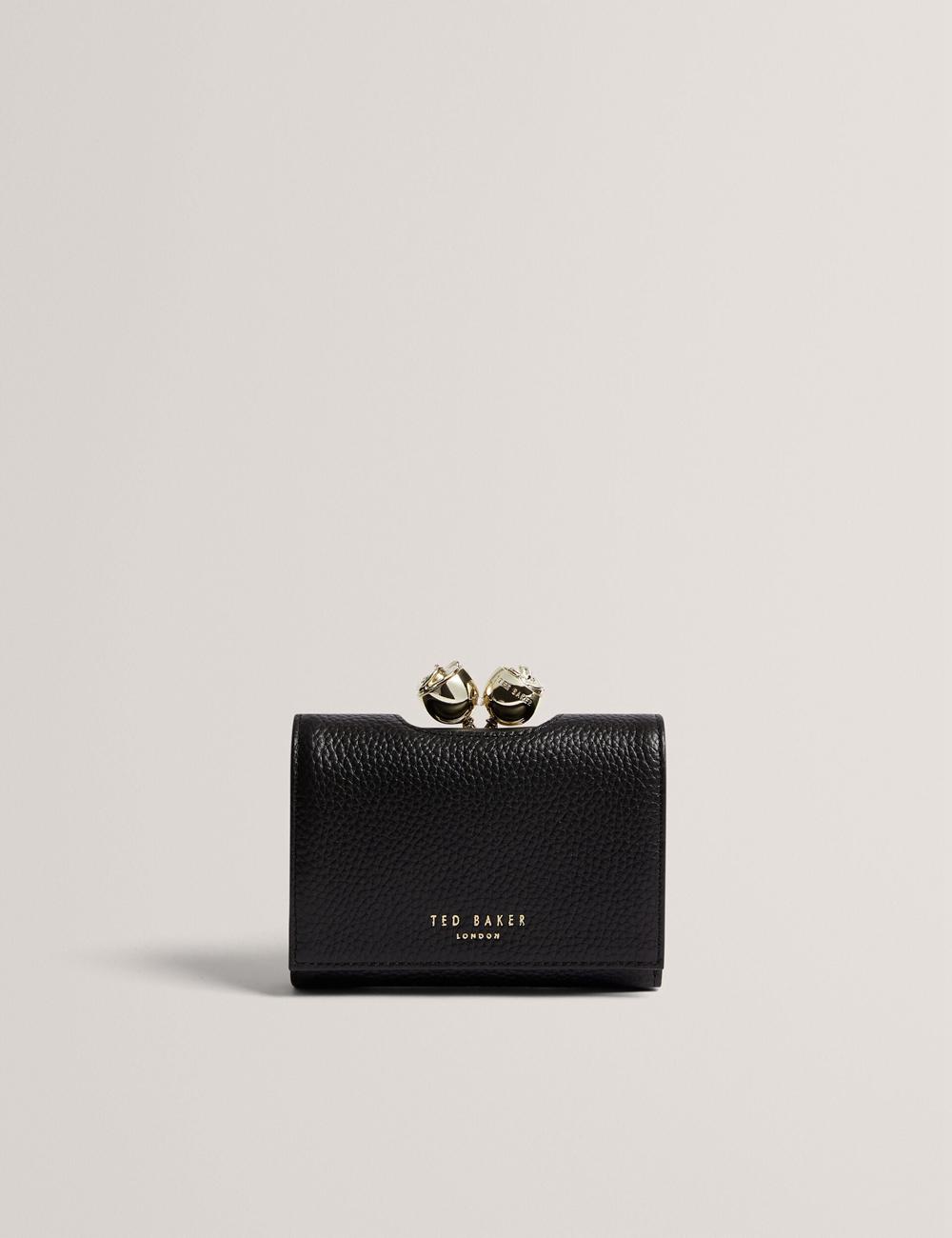 Ted Baker ROOSA - Rose Clasp Small Trifold Leather Portefeuille Dames Zwart | IAWZ-78416