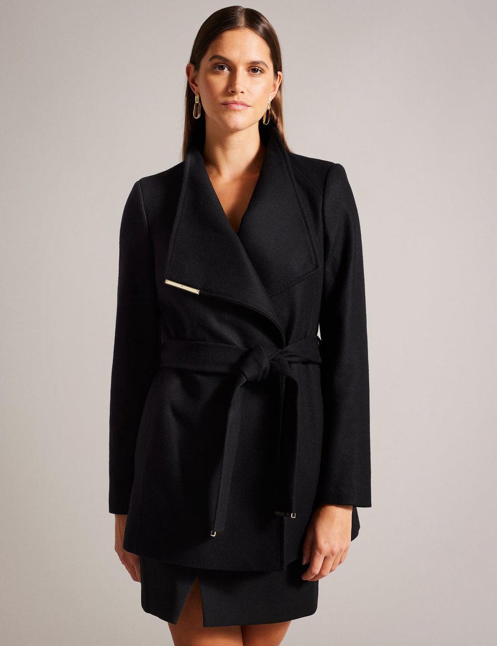 Ted Baker ROSESS - Short Belted Wool Wrap Coat Jassen Dames Zwart | UOPX-85370