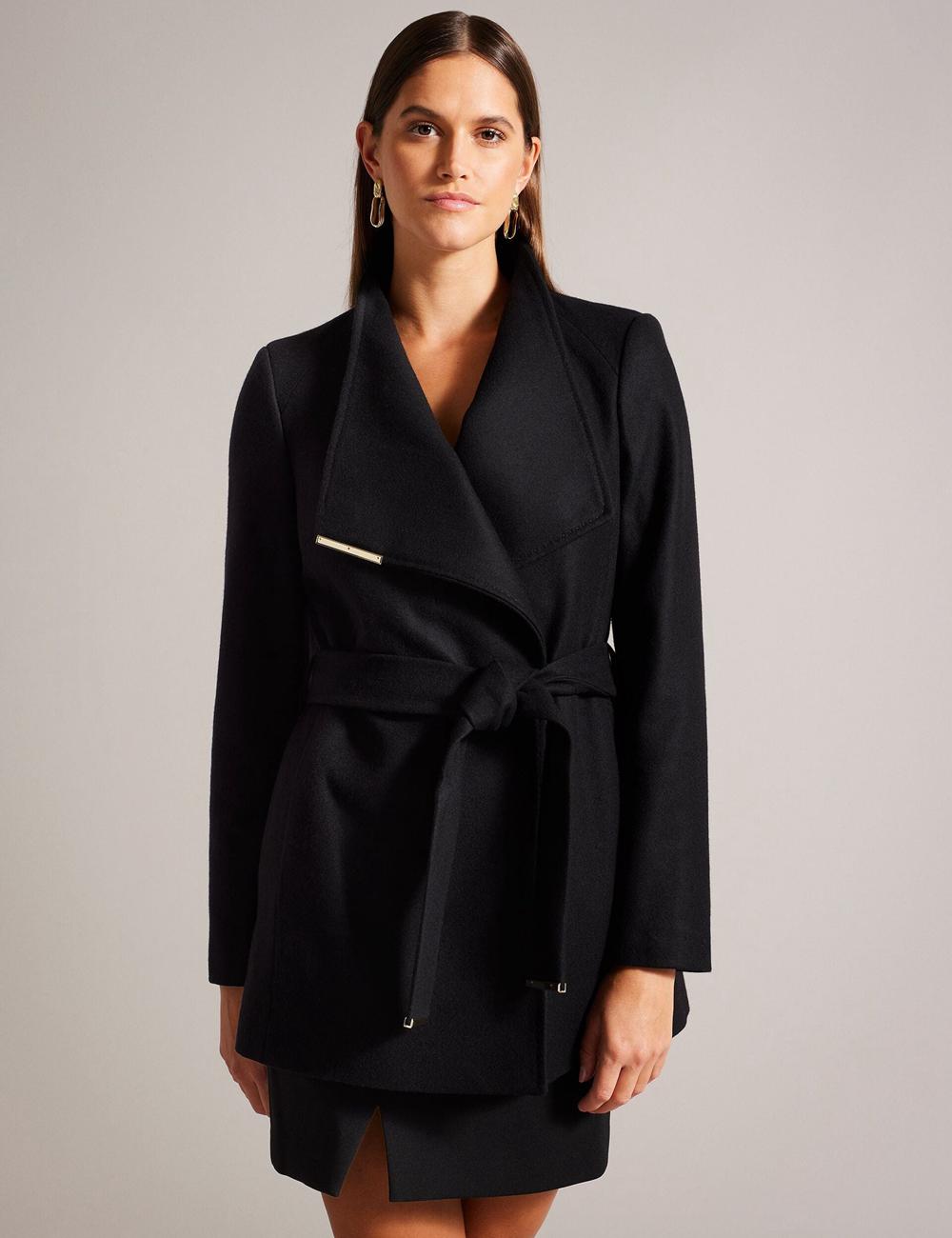 Ted Baker ROSESS - Short Belted Wool Wrap Coat Jassen Dames Zwart | UOPX-85370