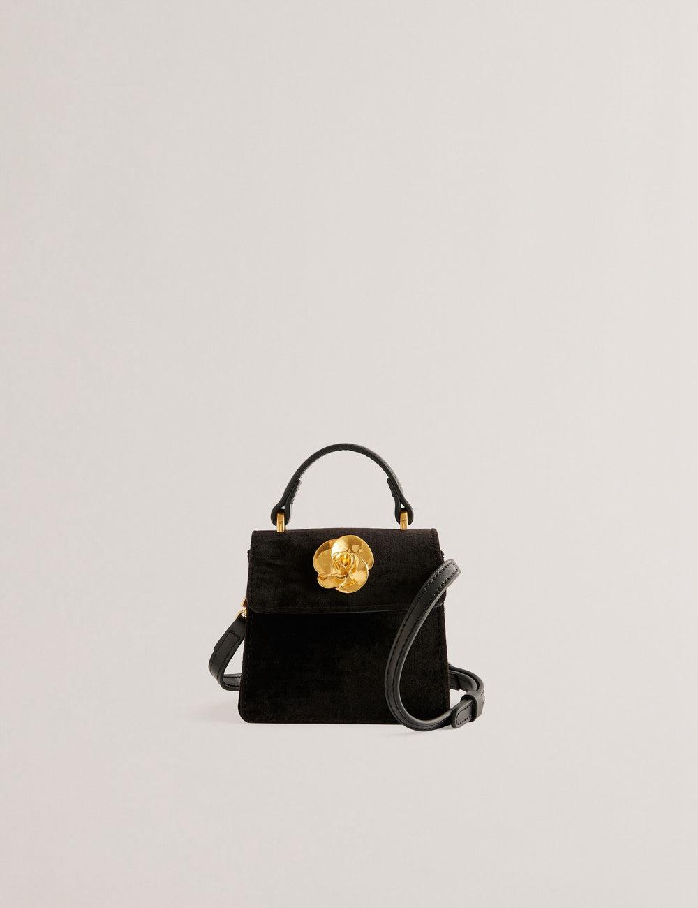 Ted Baker ROSIYA - Mini Velvet Rose Detail Top Handle Crossbodytassen Dames Zwart | OKVL-83296